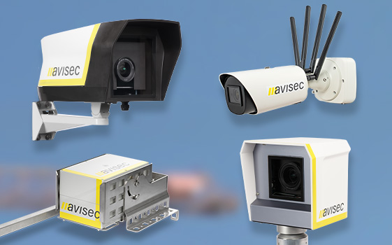 avisec Kameras: vier verschiedene Modelle auf blauem Hintergrund – Produktfoto