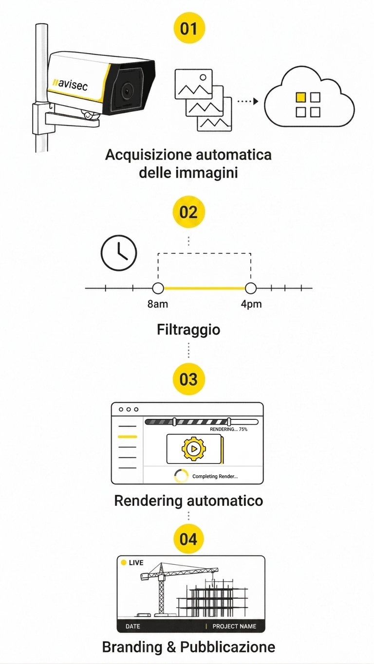time-lapse avisec: workflow automatico, dalla cattura all'esportazione – Illustrazione