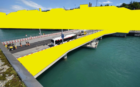 avisec Privacy Protector: cantiere di ponte con aree gialle coperte digitalmente – Illustrazione