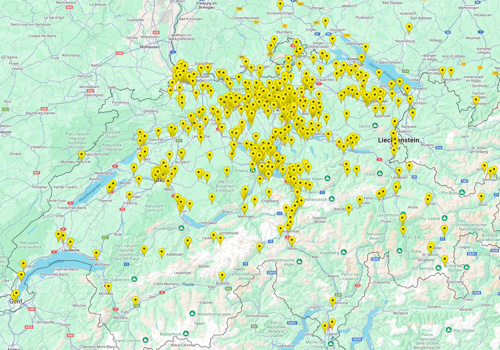 Karte mit allen Baustellenkameras von Avisec