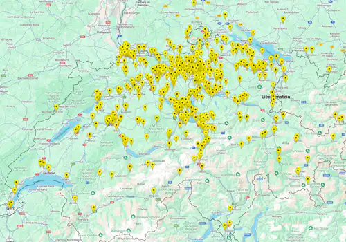 map showing active avisec camera locations across Switzerland